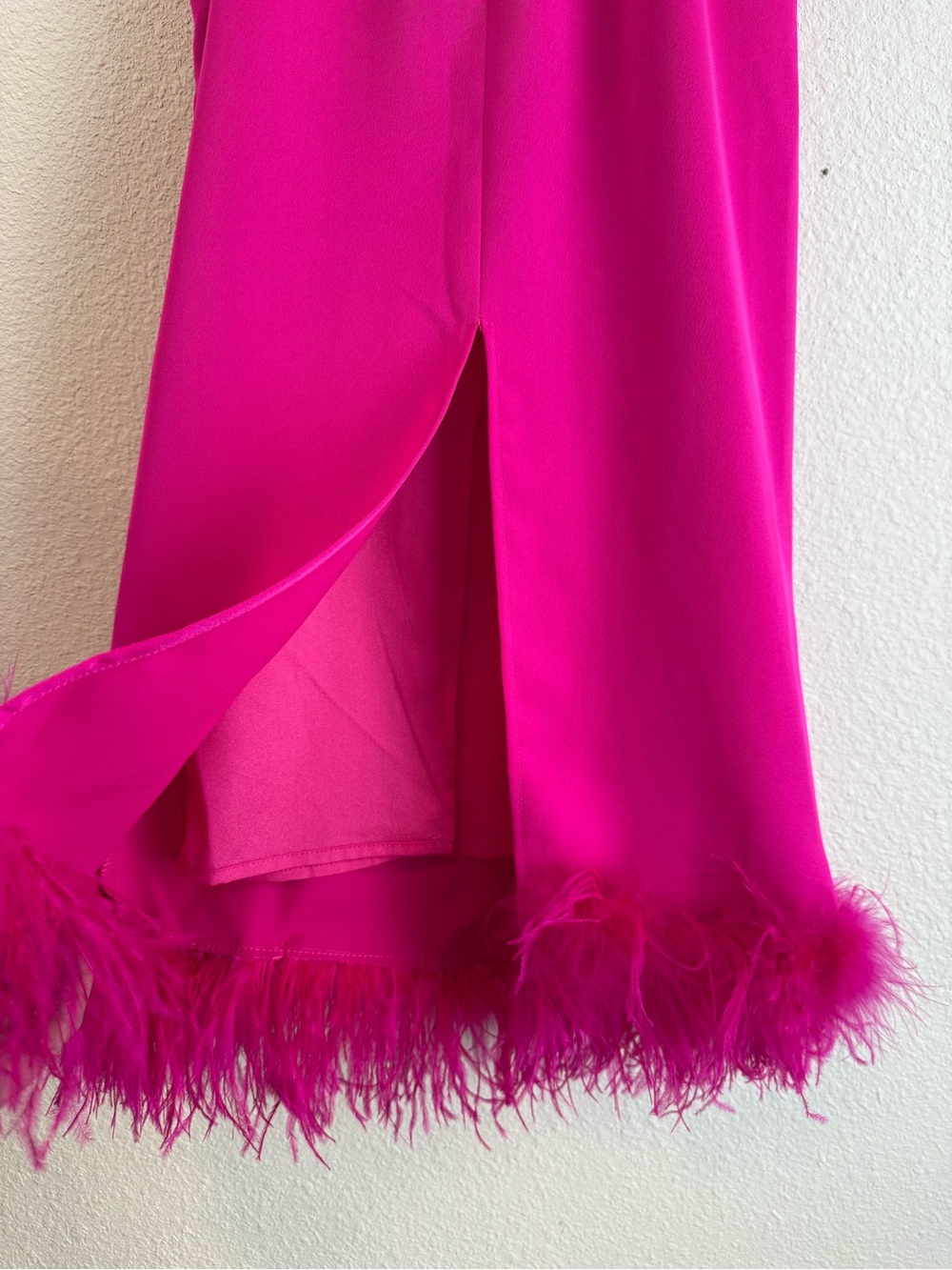 Lucy Paris Mareena Feather Column Midi Dress in Hot Pink XS - Picture 8 of 11
